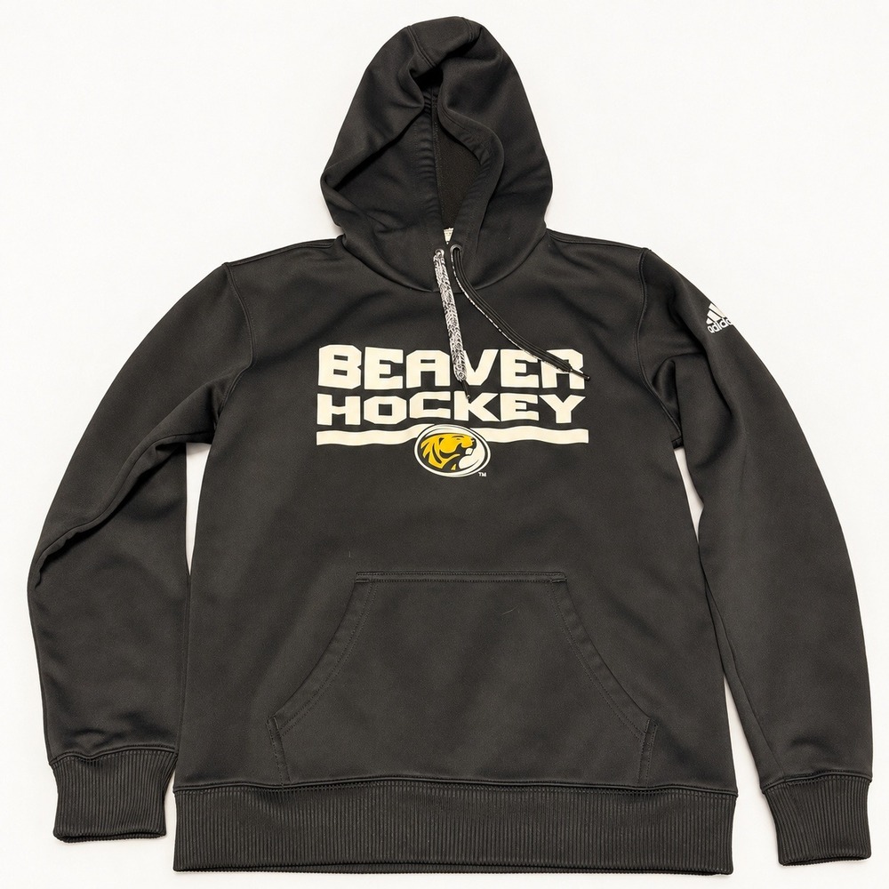 Adidas Beaver Hockey Hoodie Black Pullover Sweatshirt Size S Graphic Logo